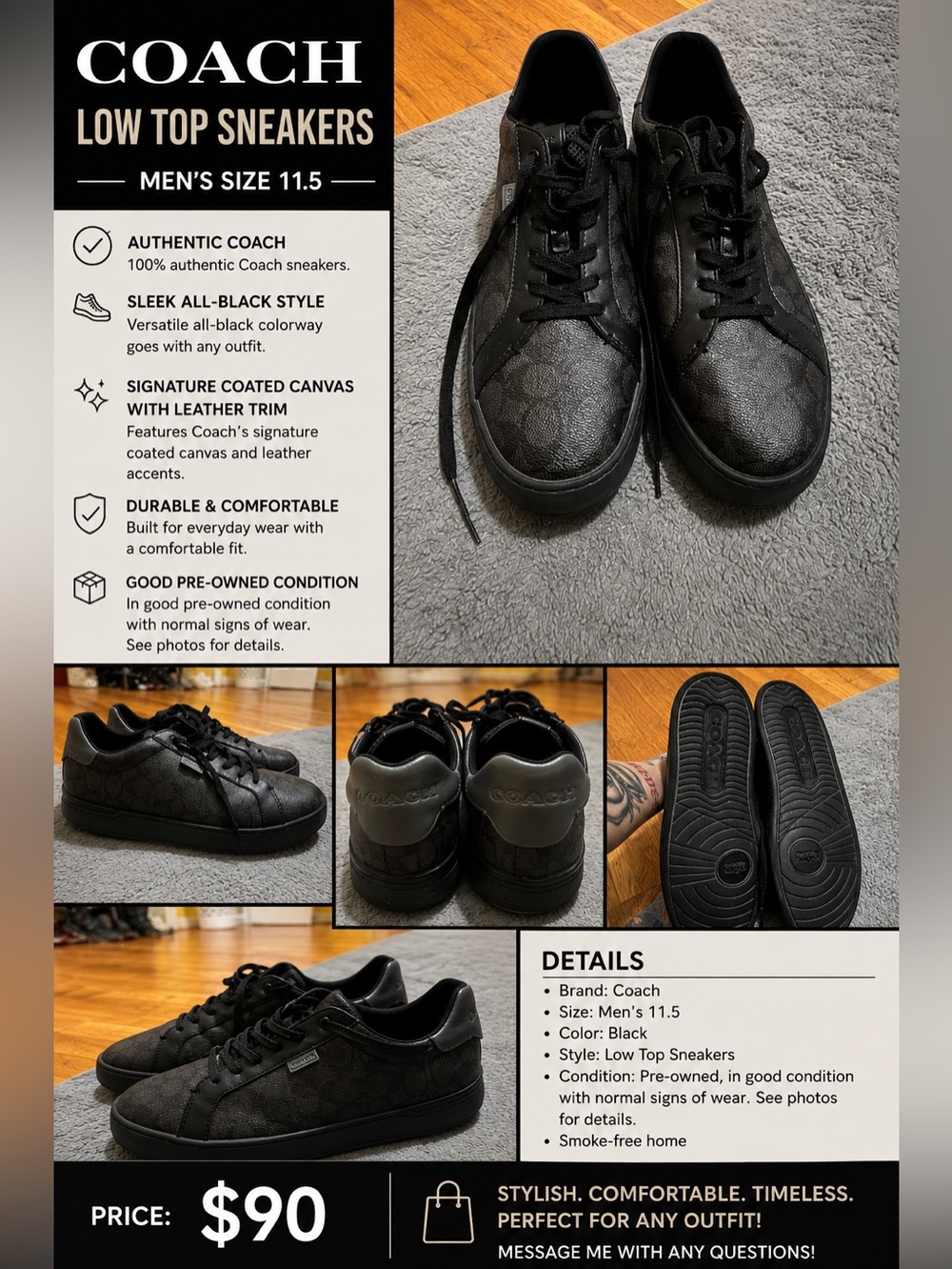 Coach Men's Black Low-Top Sneakers